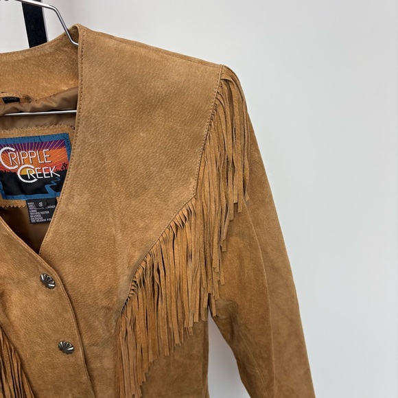 Cripple Creek Brown Suede Leather Fringe Jacket With Snap Buttons Womens Small - Picture 6 of 11